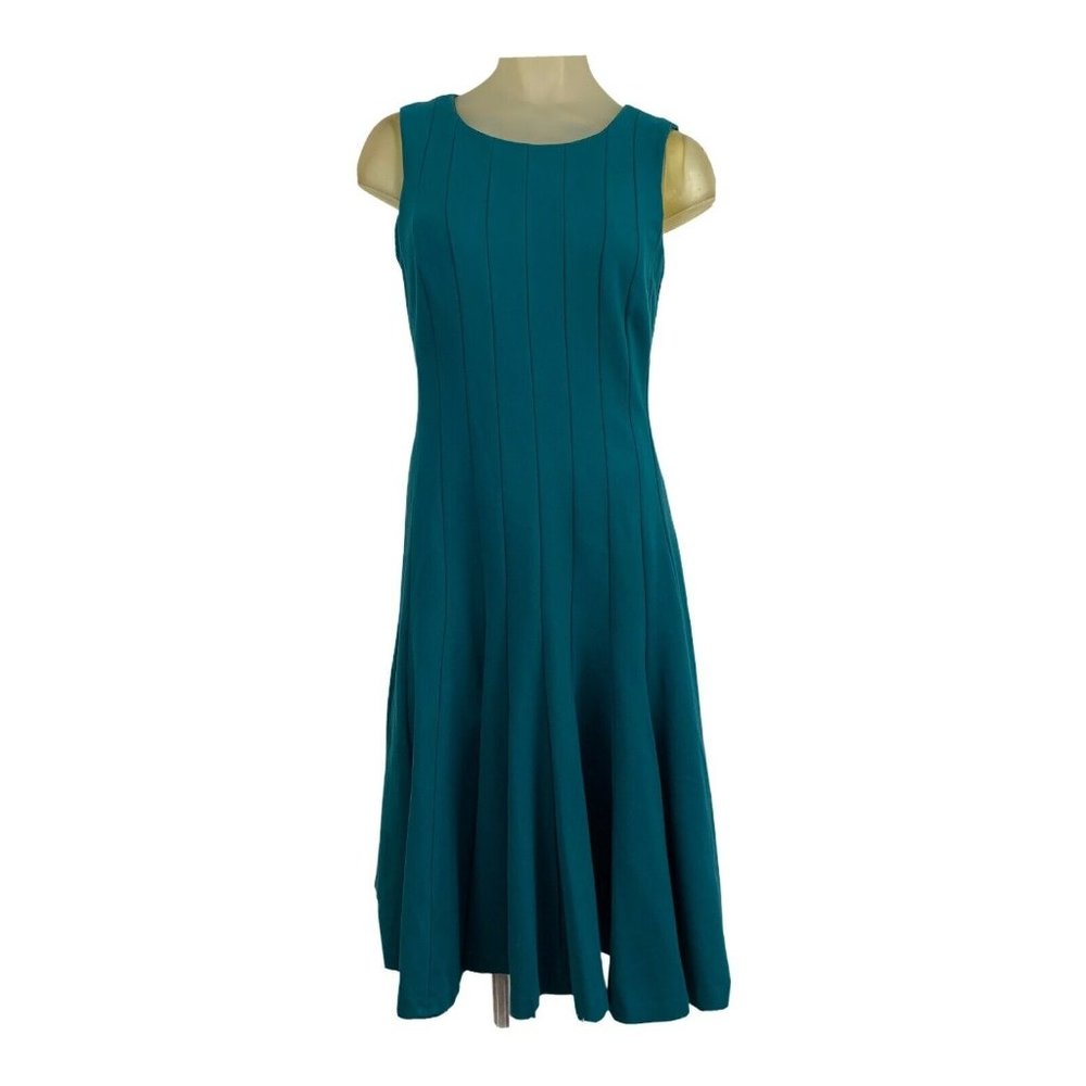 Lands End Dress Green Ponte Heavy Knit Pleated